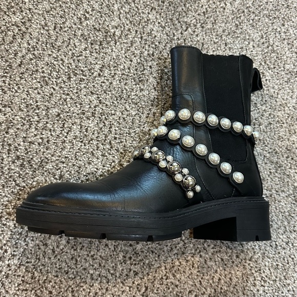 ZARA Size 38 US 8 Black Ankle Boots Pearls Studs R $178 - Picture 2 of 11